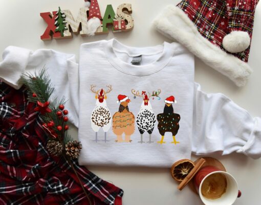 Christmas Chickens Funny Animal Sweatshirt Unique Xmas Gift