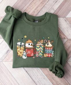 Christmas Coffee Snowmen Red Peppermint Iced Latte Sweets Sweatshirt Cozy Unique Xmas Gift