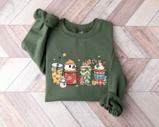 Christmas Coffee Snowmen Red Peppermint Iced Latte Sweets Sweatshirt Cozy Unique Xmas Gift