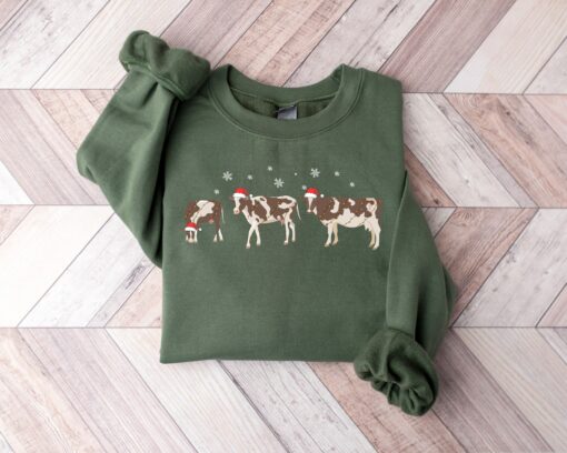 Christmas Cute Cow Sweatshirt Lovely Unique Xmas Gift