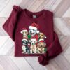 Christmas Cute Dogs Red Santa Hat Sweatshirt Lovely Unique Xmas Gift