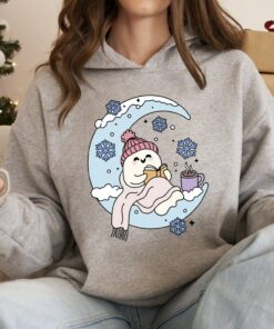 Christmas Cute Winter Snowman Read Book With Moon Sweatshirt Lovely Unique Xmas Gift