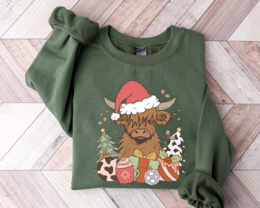 Christmas Highland Cow Sweatshirt Trendy Unique Xmas Gift