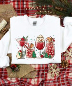 Christmas Holiday Cocktails Wine Snowman Sweatshirt Cozy Unique Xmas Gift