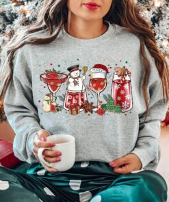 Christmas Holiday Cocktails Wine Snowman Sweatshirt Unique Xmas Gift