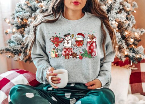 Christmas Holiday Cocktails Wine Snowman Sweatshirt Unique Xmas Gift