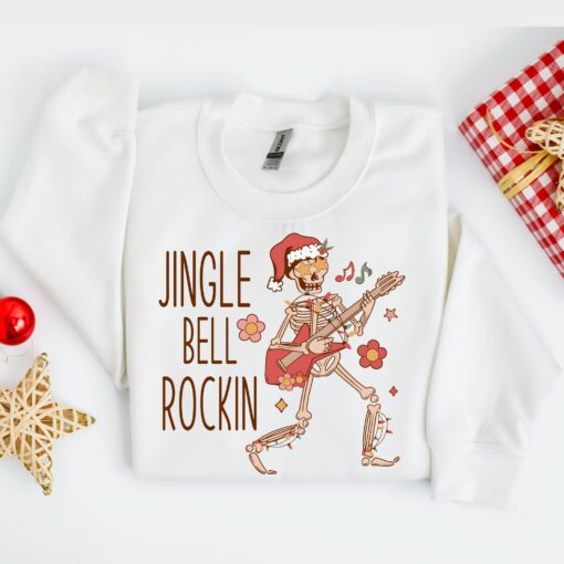 Christmas Jingle Bell Rockin Funny Skeleton Sweatshirt Lovely Unique Xmas Gift