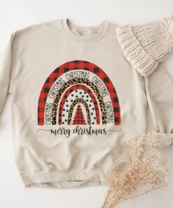 Christmas Leopard Buffalo Plaid Rainbow Sweatshirt Minimalist Unique Xmas Gift