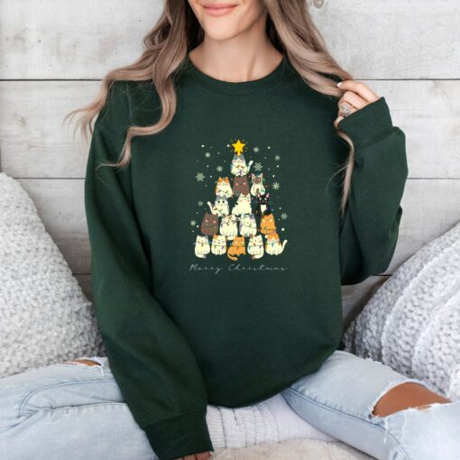 Christmas Meow Cat Tree Sweatshirt Lovely Unique Xmas Gift