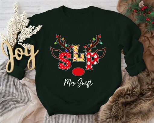 Christmas Personalized Name SLP Christmas Teacher Holiday Sweatshirt Lovely Unique Xmas Gift