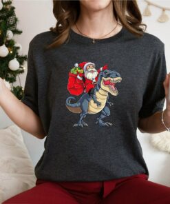 Christmas Santa And Dinosaur Sweatshirt Funny Unique Xmas Gift