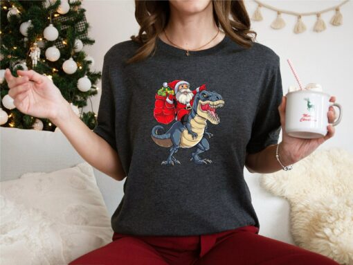 Christmas Santa And Dinosaur Sweatshirt Funny Unique Xmas Gift