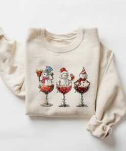 Christmas Snowman Drinks Wines Sweatshirt Cute Unique Xmas Gift
