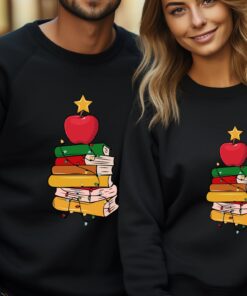 Christmas Teacher Sweatshirt For Reading Book Lover