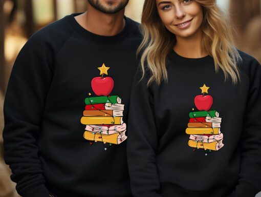 Christmas Teacher Sweatshirt For Reading Book Lover