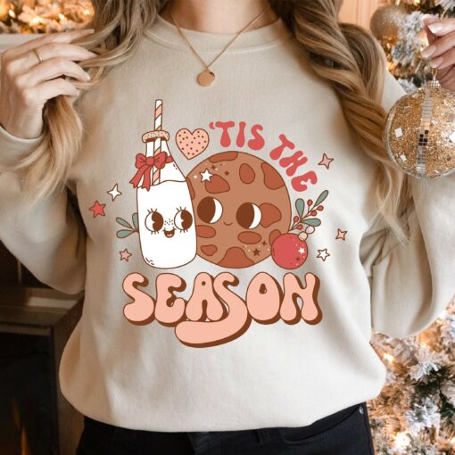 Christmas Tis The Season Groovy Tree Milk Cute Sweatshirt Trendy Unique Xmas Gift