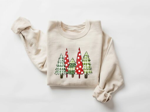 Christmas Tree Red Polka Dot Sweatshirt Cozy Unique Xmas Gift