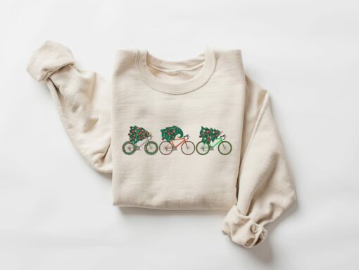 Christmas Tree Riding A Bike Sweatshirt Lovely Unique Xmas Gift For Cyclist Biker