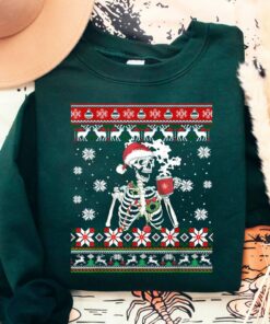 Christmas Ugly Skeleton Drink Coffee Sweatshirt Cool Unique Xmas Gift