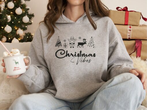 Christmas Vibes Cute Tree Reinddeer Sweatshirt Unique Xmas Gift