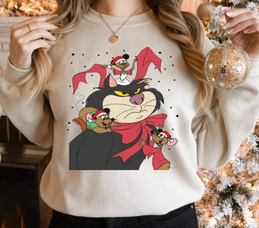 Cinderella Christmas Lucifer Cat Jaq Gus Mouse Characters Sweatshirt Disneyland Lovely Unique Xmas Gift