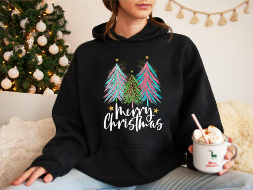 Colorful Merry Christmas Pine Tree Sweatshirt Lovely Unique Xmas Gift