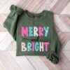 Colourful Merry and Bright Christmas Sweatshirt Lovely Unique Xmas Gift