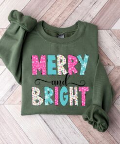 Colourful Merry and Bright Christmas Sweatshirt Lovely Unique Xmas Gift