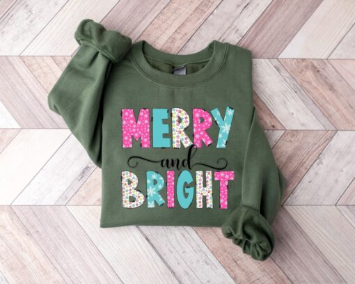 Colourful Merry and Bright Christmas Sweatshirt Lovely Unique Xmas Gift