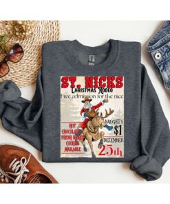 Cool Cowboy Santa Claus Riding Reindeer Christmas Sweatshirt Lovely Unique Xmas Gift