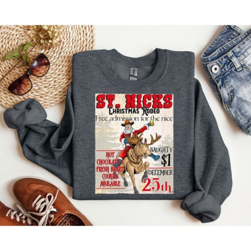 Cool Cowboy Santa Claus Riding Reindeer Christmas Sweatshirt Lovely Unique Xmas Gift