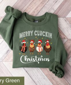 Cool Merry Cluckin Christmas Western Chicken Sweatshirt Lovely Unique Xmas Gift