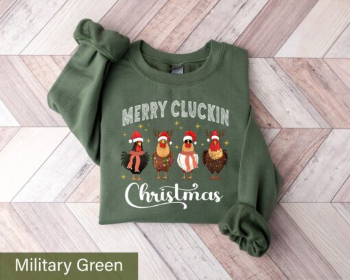 Cool Merry Cluckin Christmas Western Chicken Sweatshirt Lovely Unique Xmas Gift