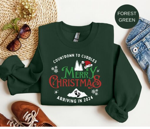 Countdown To Cuddles Merry Christmas Arriving In 2024 Mama To Be Pregnancy Announcement Christmas Sweatshirt,