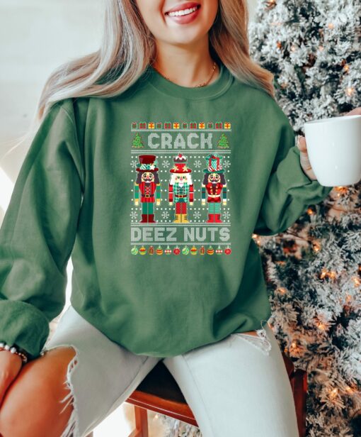 Crack Deez Nuts Ugly Nutcracker Christmas Sweatshirt Lovely Unique Xmas Gift