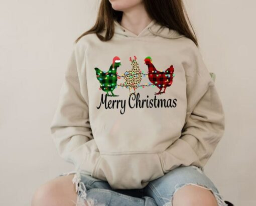 Crazy Chicken Merry Christmas Beautiful Lights Sweatshirt Unique Xmas Gift