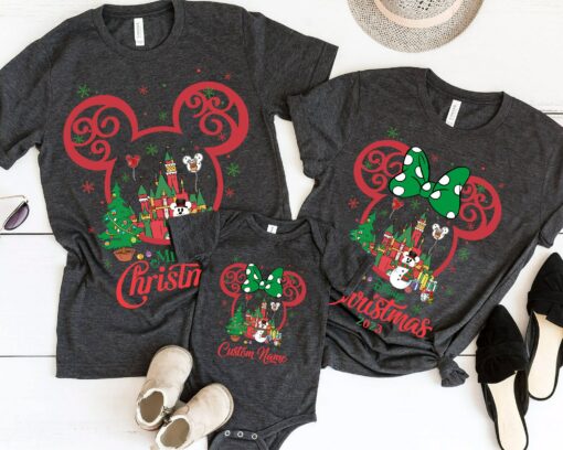 Custom Disney Castle Mickey Minnie Ears Merry Christmas Sweatshirt Cute Xmas Gift