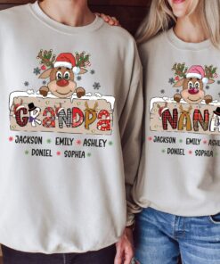 Custom Nana And Grandpa Christmas Sweatshirt For Grandma Kids Holiday