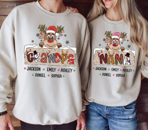 Custom Nana And Grandpa Christmas Sweatshirt For Grandma Kids Holiday