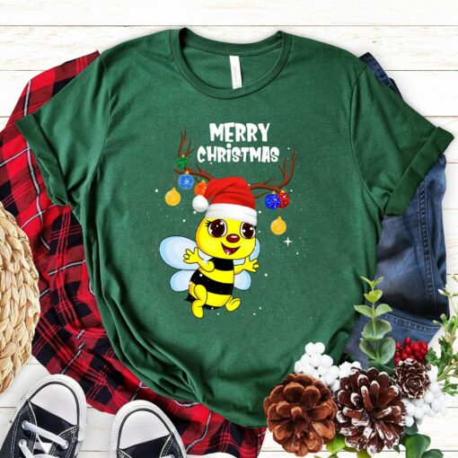 Cute Bee Merry Christmas Tree Sweatshirt Lovely Unique Xmas Gift