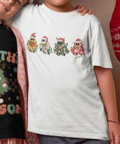 Cute Boo Ghost Costume Santa Reindeer Light With Candy Christmas T-shirt