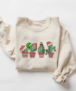 Cute Cactus Santa Christmas Lights Sweatshirt Lovely Unique Xmas Gift