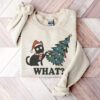 Cute Cat With Tree Christmas Sweatshirt Humor Unique Xmas Gift