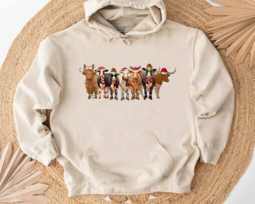 Cute Christmas Cow Sweatshirt Cozy Trendy Unique Xmas Gift