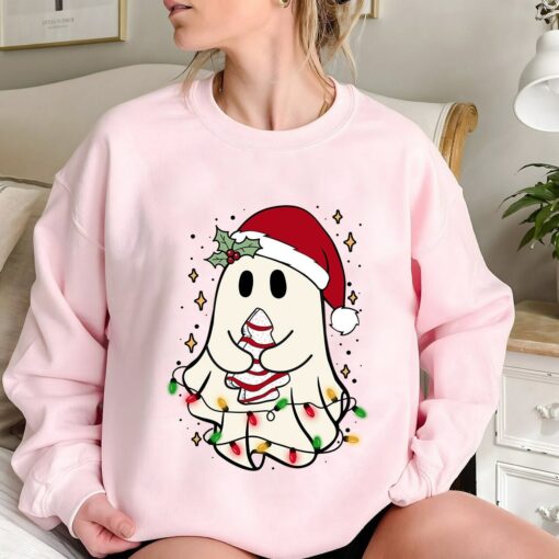 Cute Christmas Ghost Tree Cake Xmas Sweatshirts