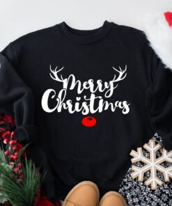 Cute Christmas Reindeer Red Nose Sweatshirt Lovely Unique Xmas Gift