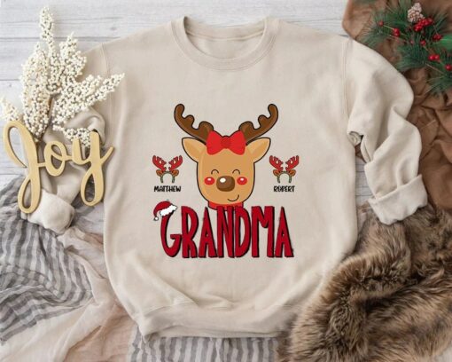 Cute Custom Name Christmas Grandma Reindeer Sweatshirt Lovely Unique Xmas Gift