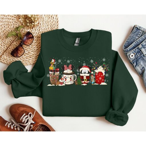 Cute Disneyworld Mickey Minnie Pluto Christmas Coffee Cute Sweatshirt Lovely Unique Xmas Gift