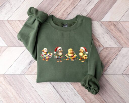 Cute Ducklings Wrapped In Christmas Lights Sweatshirt Lovely Unique Xmas Gift