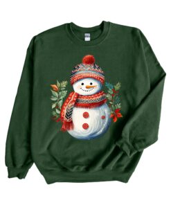 Cute Folk Art Winter Snowman With Scarf Sweatshirt Lovely Unique Xmas Gift